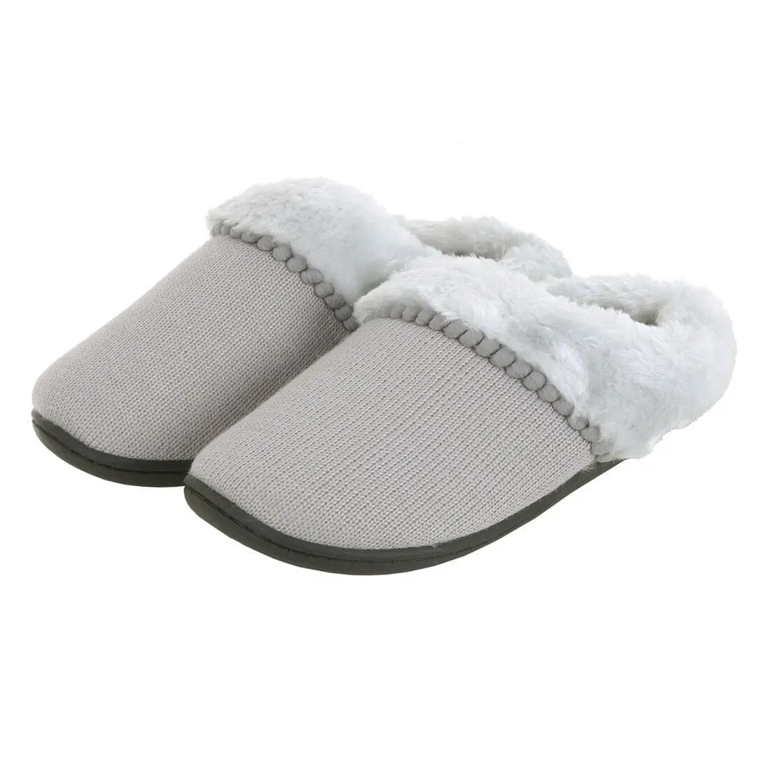 Womens Mule Slippers Knitted Upper Fleece Lining Non-Slip 4