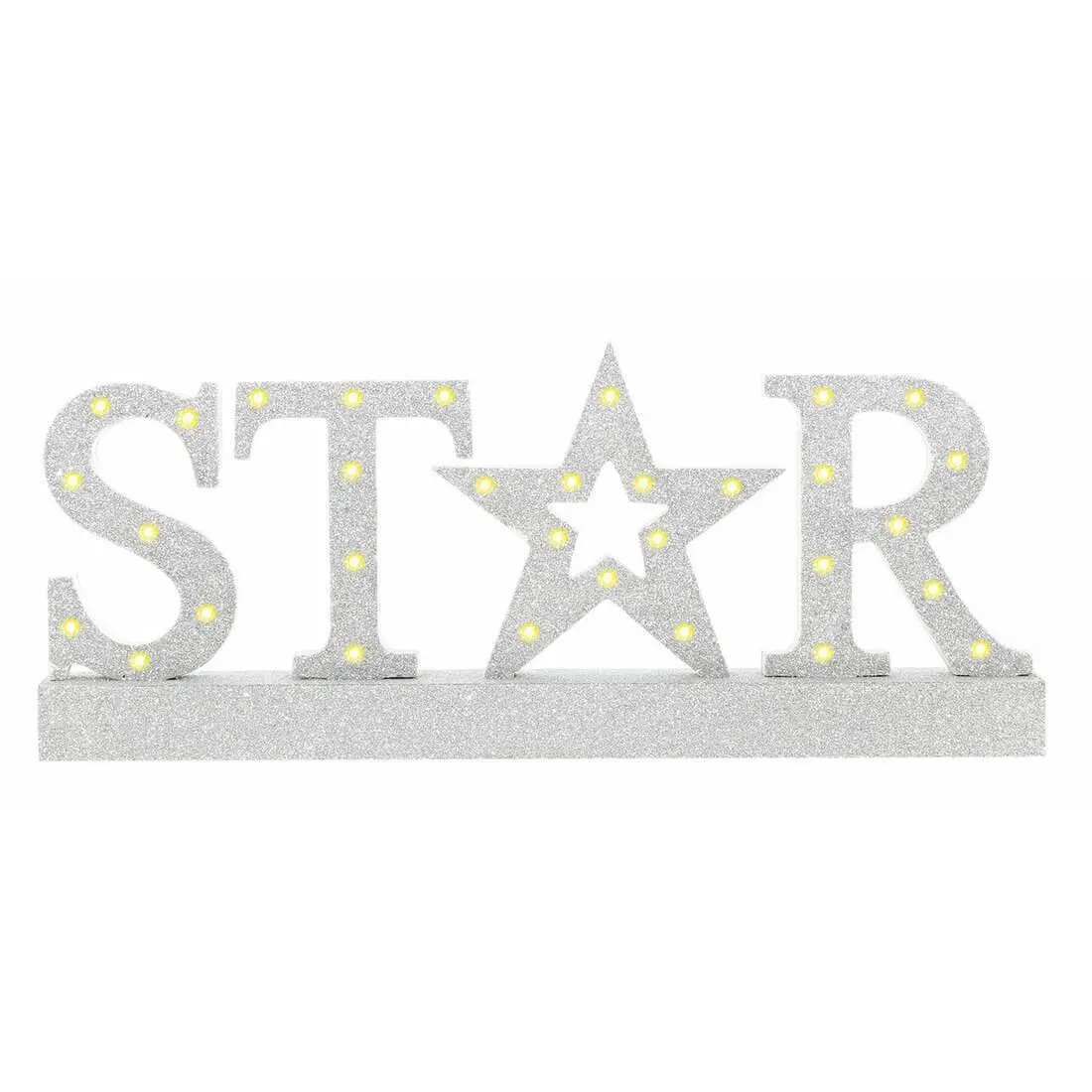 Silver Glitter Star Wooden Light Up Room Decoration 40Cm 1