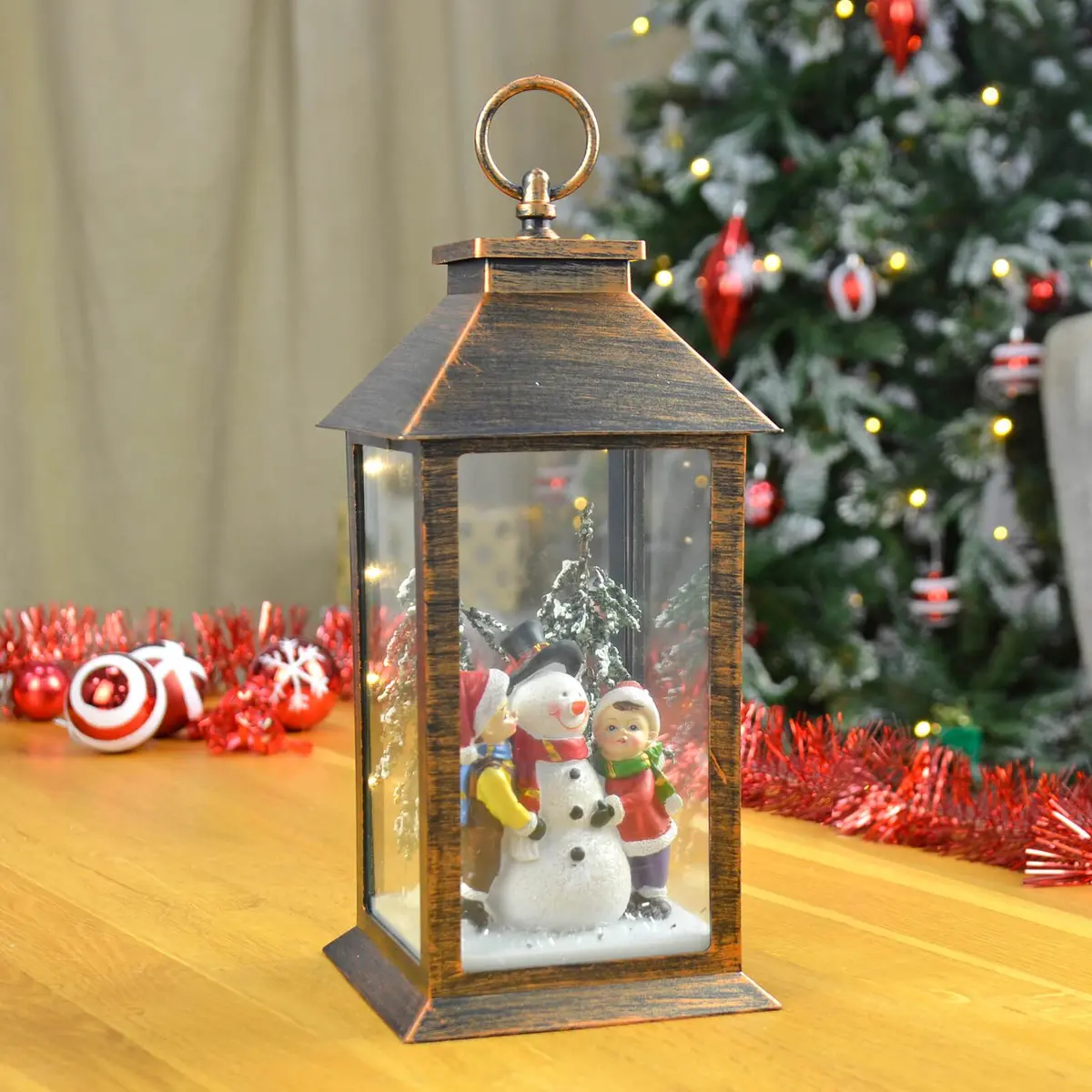 Light Up Christmas Lantern Decoration With Snowman Scene 1