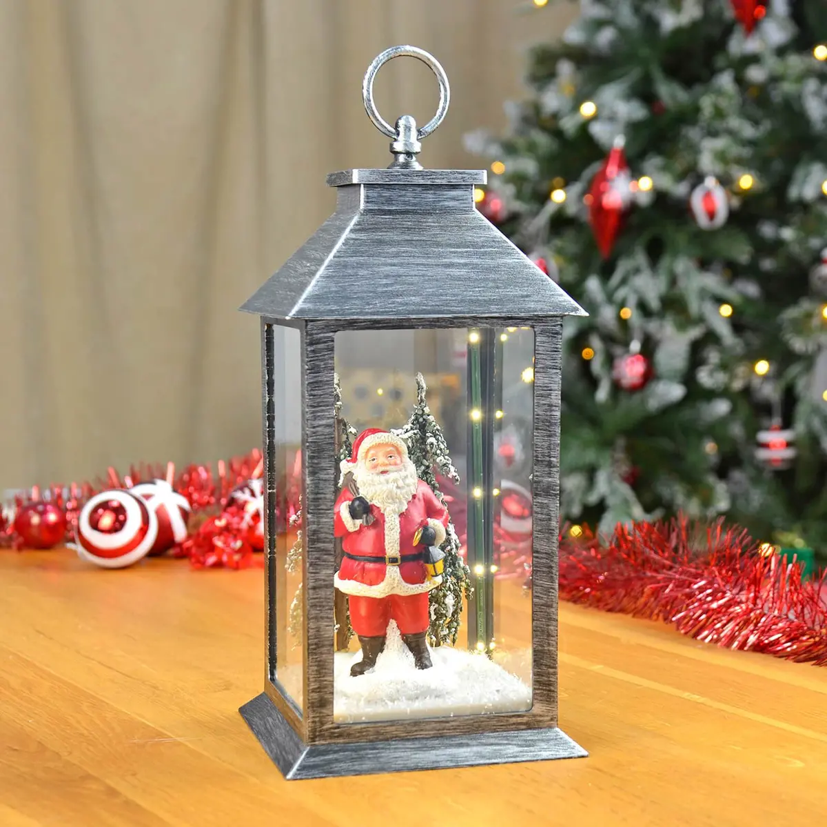 Light Up Christmas Lantern Decoration With Santa Scene 1