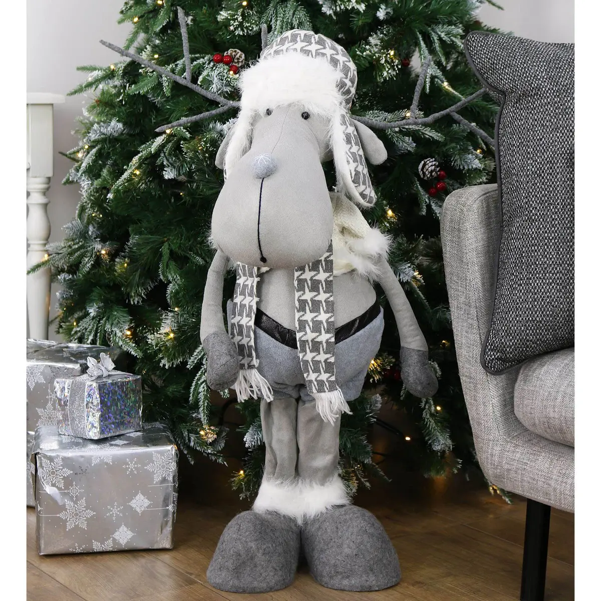 Standing Grey Reindeer Novelty Christmas Xmas Decoration 89Cm 1