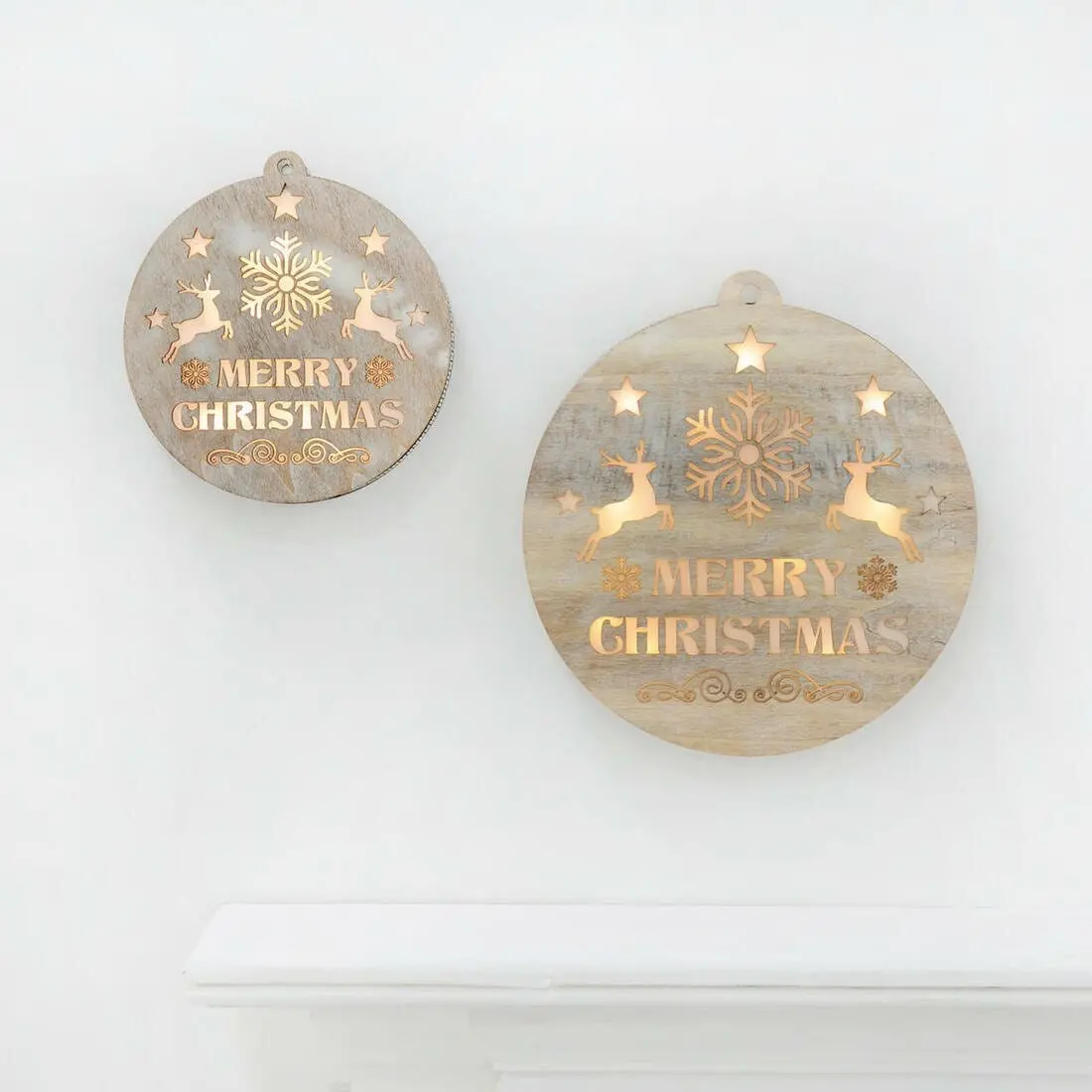 Round Wooden Merry Christmas Light Up Hanging Decoration 1