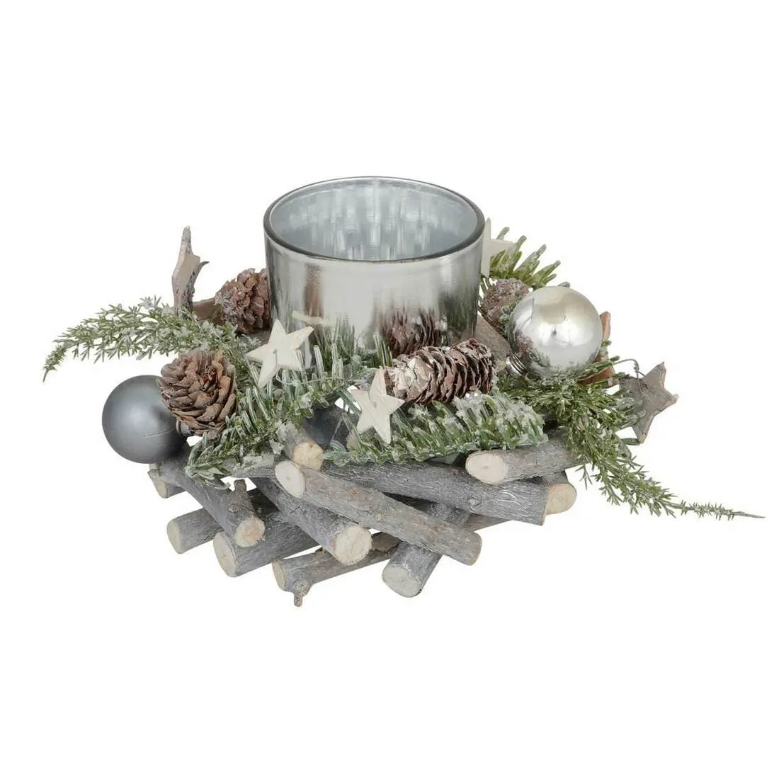 Round Wooden Tealight Candle Holder Christmas Decoration 1