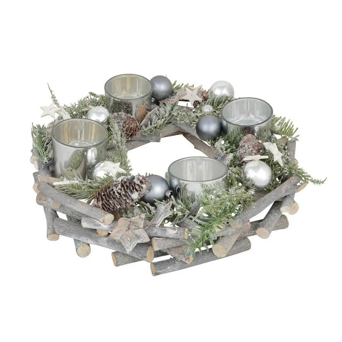 Wooden Wreath Tealight Candle Holder Christmas Decoration 30Cm 1