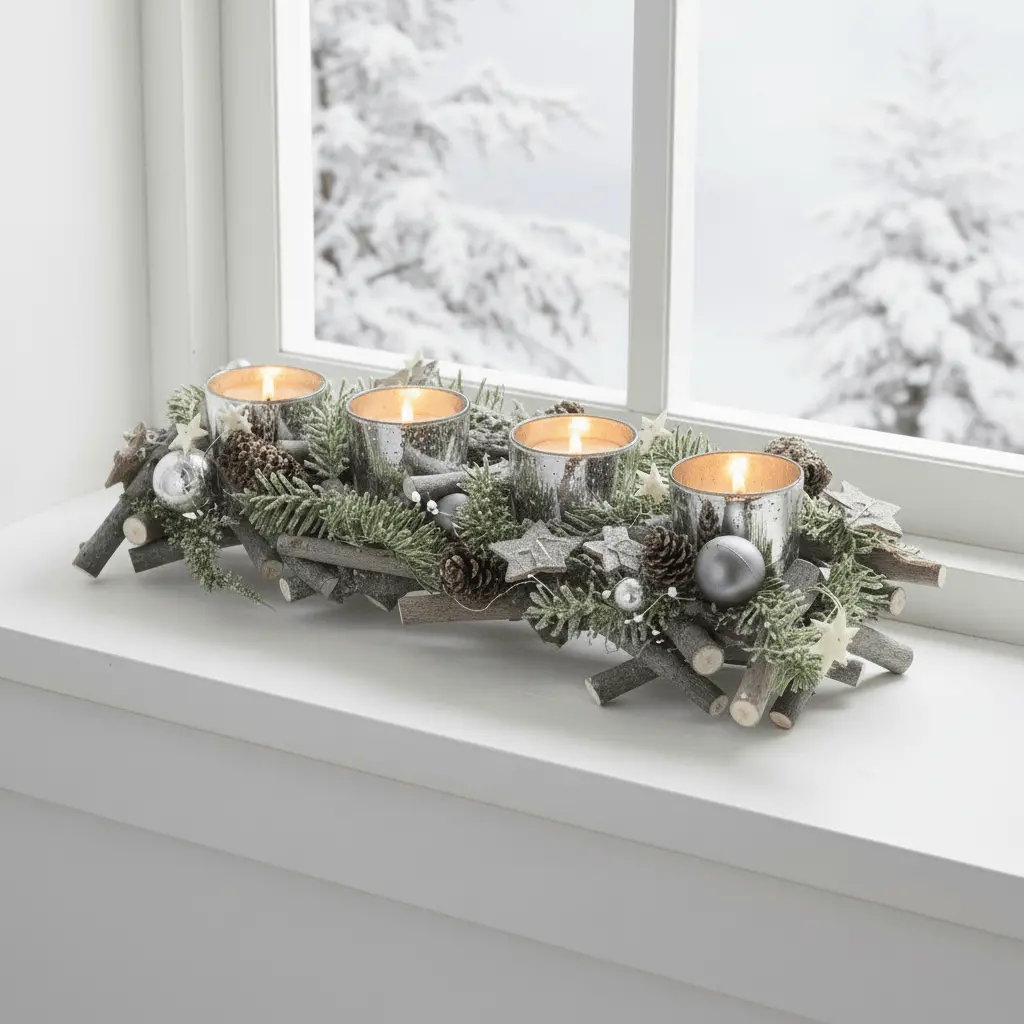 Wooden Rectangle Tealight Candle Holder Christmas Decoration 40Cm 1