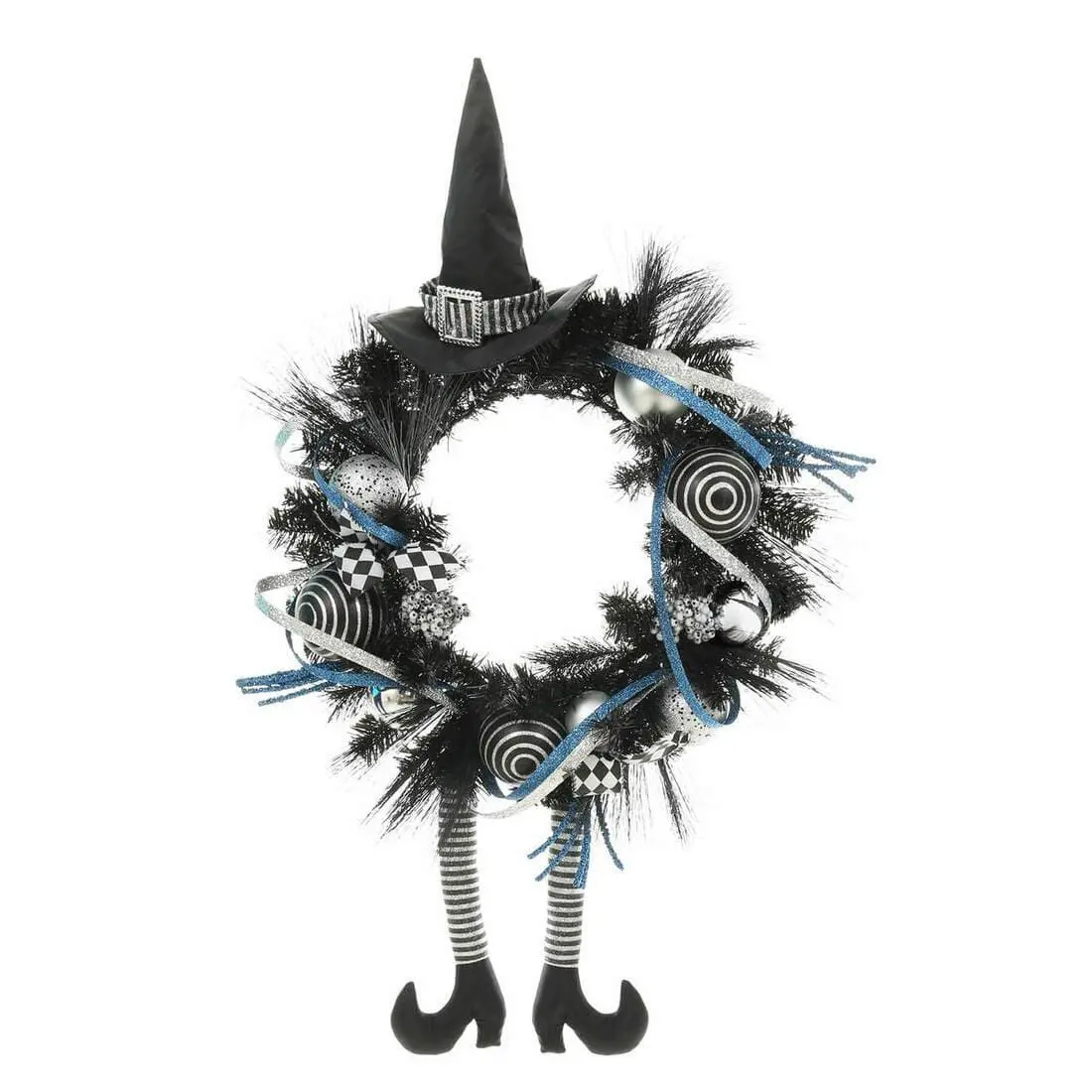 24" Silver Witch Halloween Wreath Glitter Hanging Decoration 1