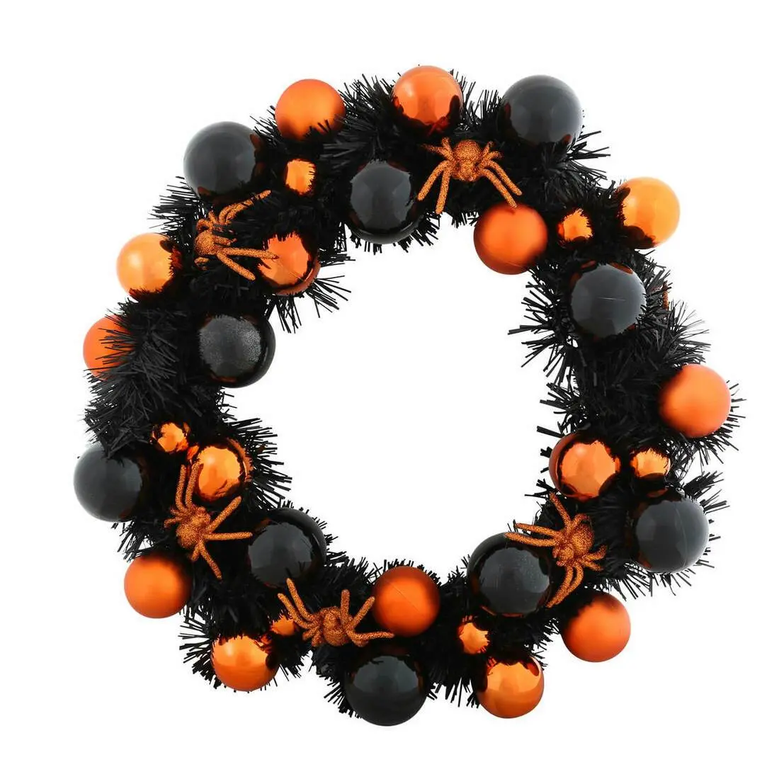 16" Halloween Wreath With Black & Orange Baubles Decoration 1