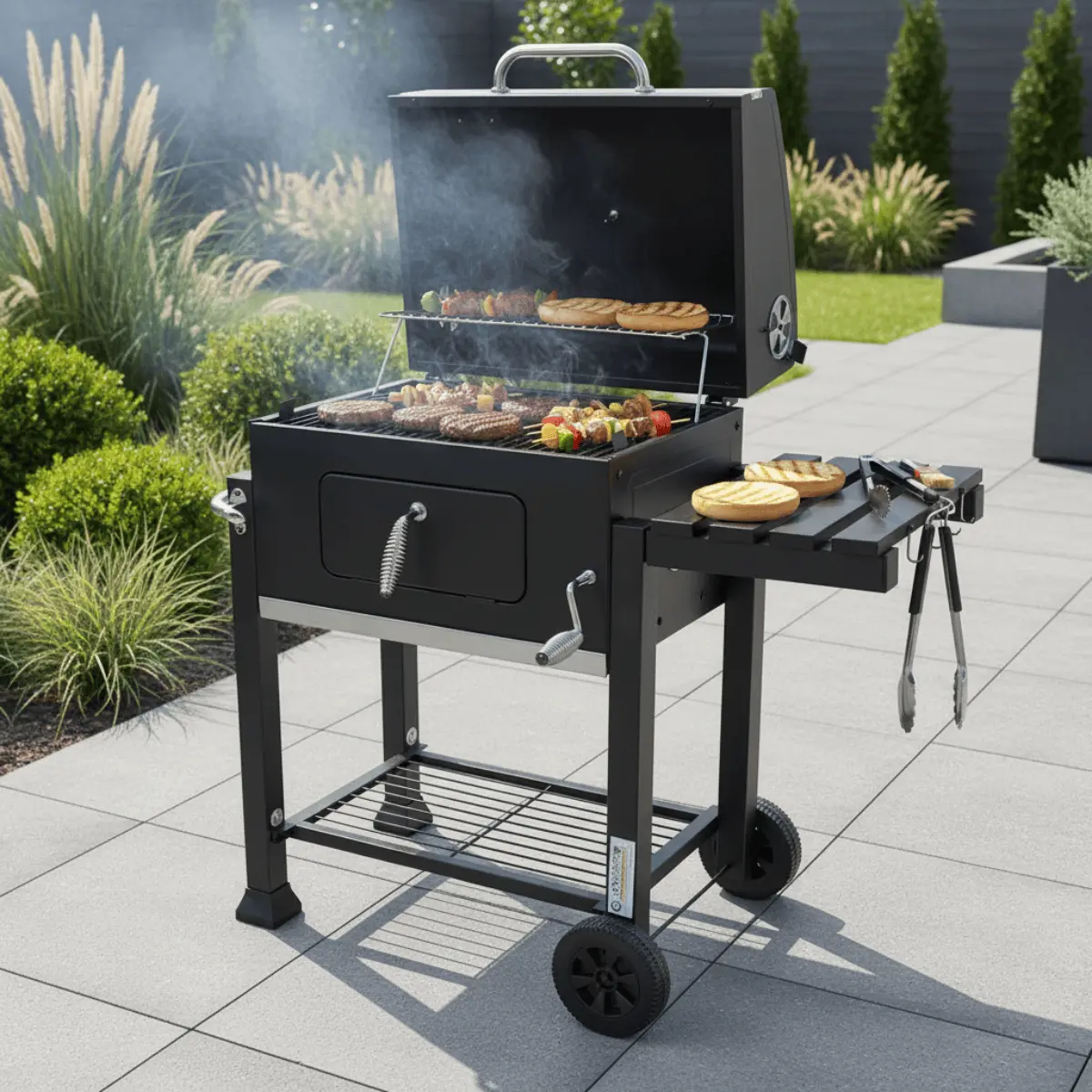 Azuma Rhino Charcoal Bbq Barbecue Black Steel Grill With Wheels 1