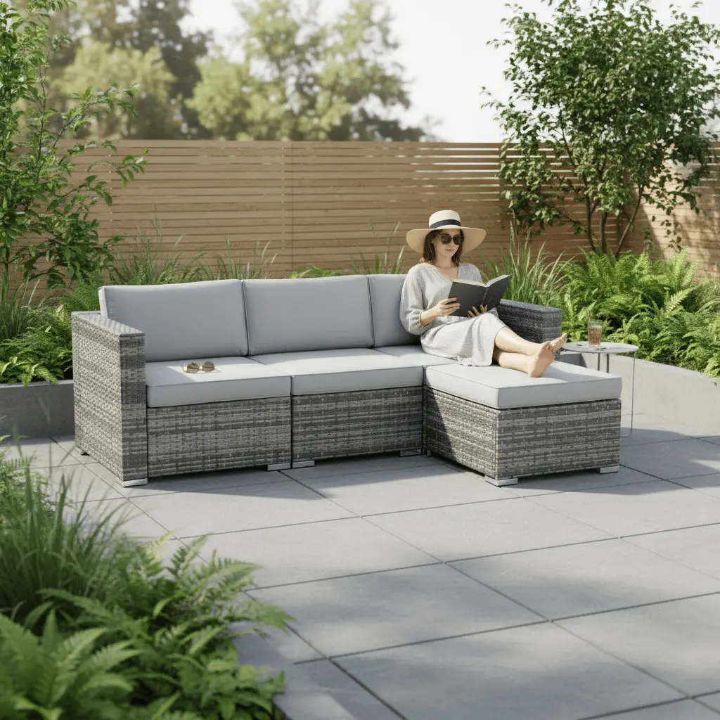 Azuma Monaco 4 Pc Grey Rattan Garden Sofa Set Ottoman Seat 1
