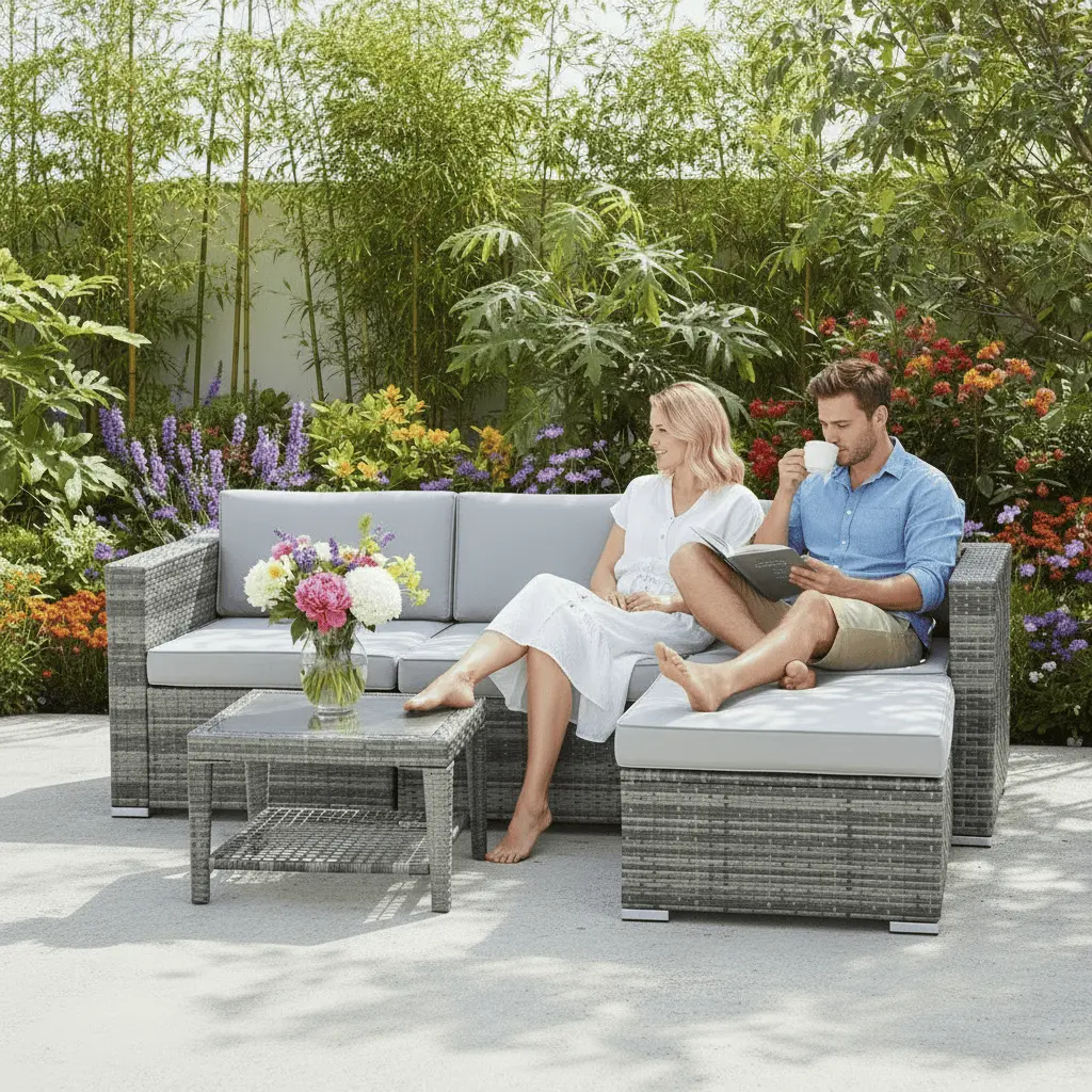 Monaco 5Pc Garden Sofa Set Grey Rattan Patio Furniture 1