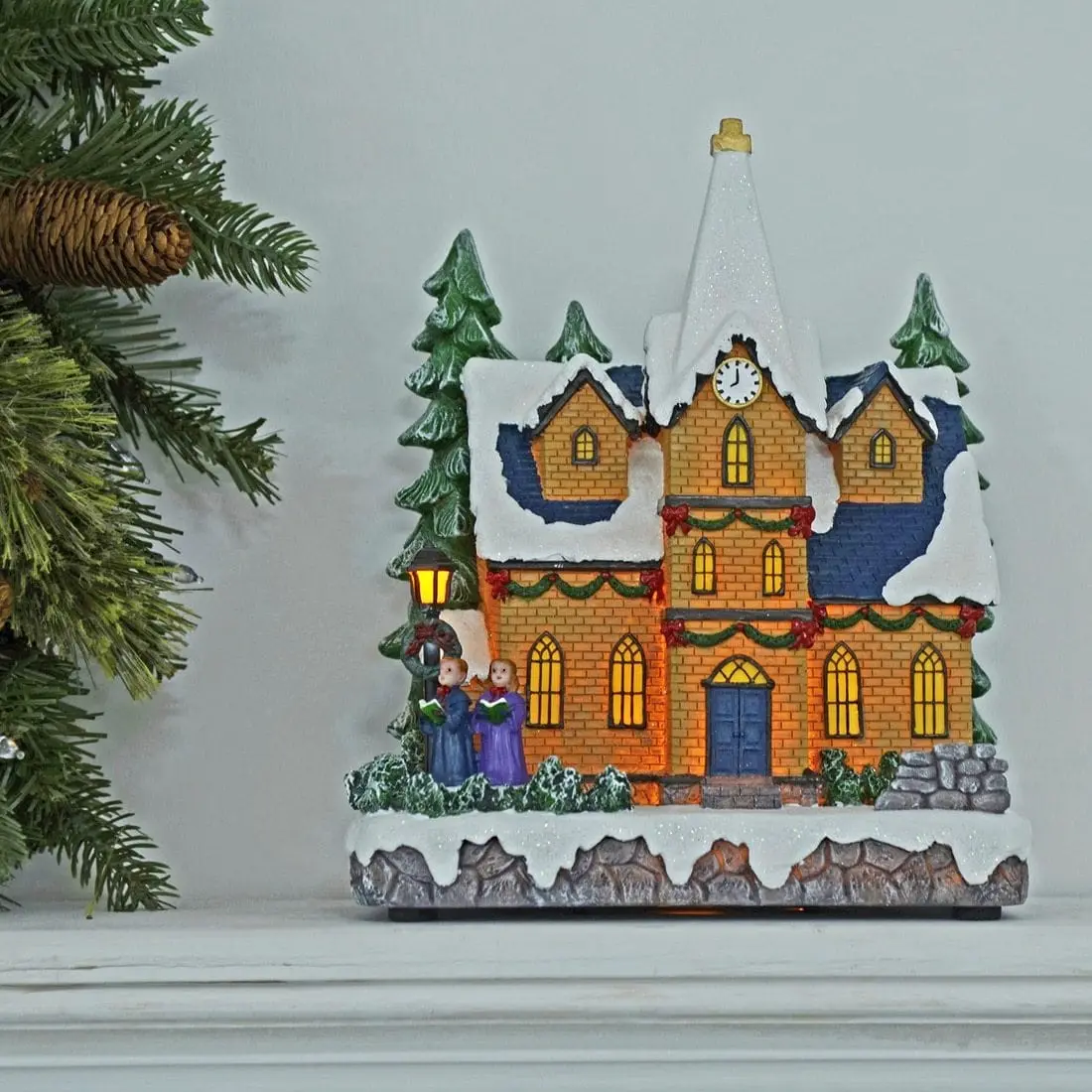 Led Light Up Christmas Scene Traditional Stone Church 1