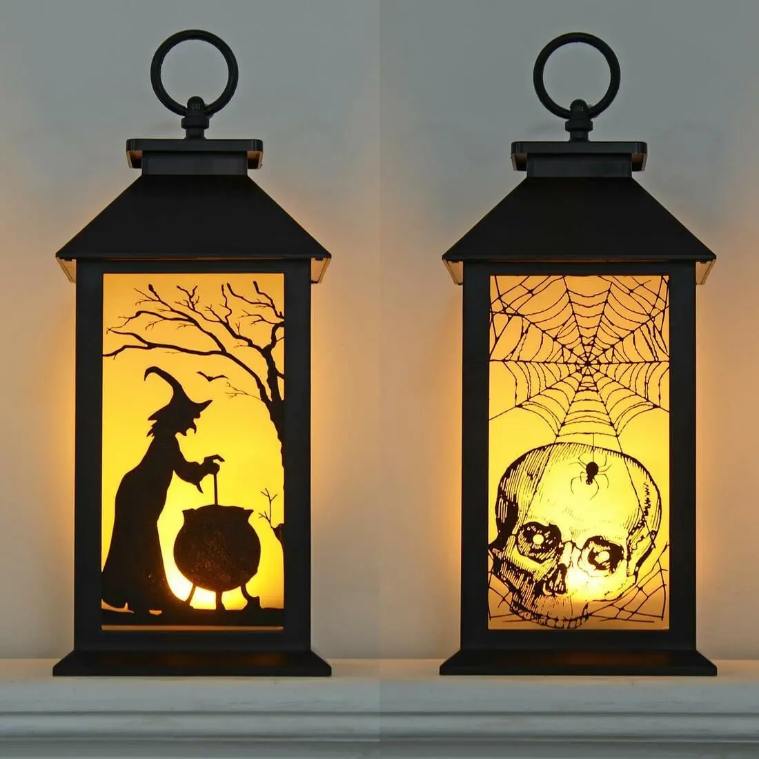 Cackle & Co Black Halloween Design Lantern With Lights 1