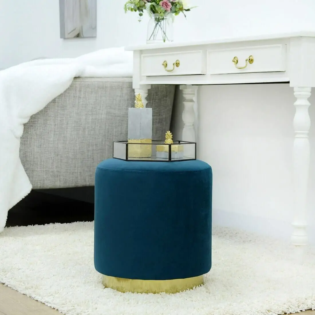 Hodge & Hodge Sophia Stylish Velvet Stool With Gold Base 1
