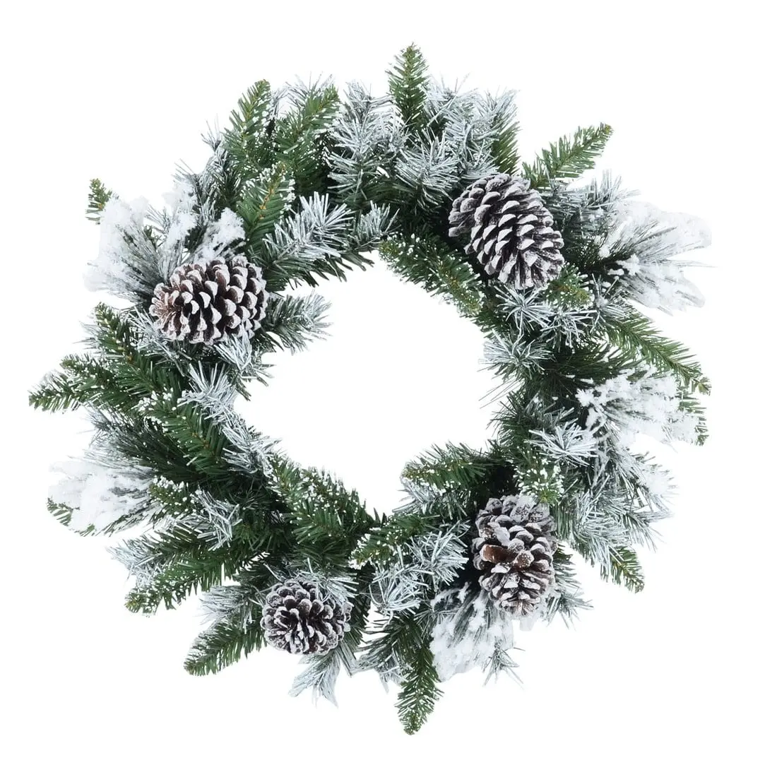50Cm Artificial Snow Flocked Xmas Wreath With Pine Cones 1