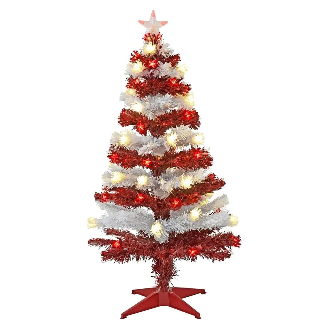 Novelty 4Ft Stripe Christmas Tree With Led Lights Red/Blue 1