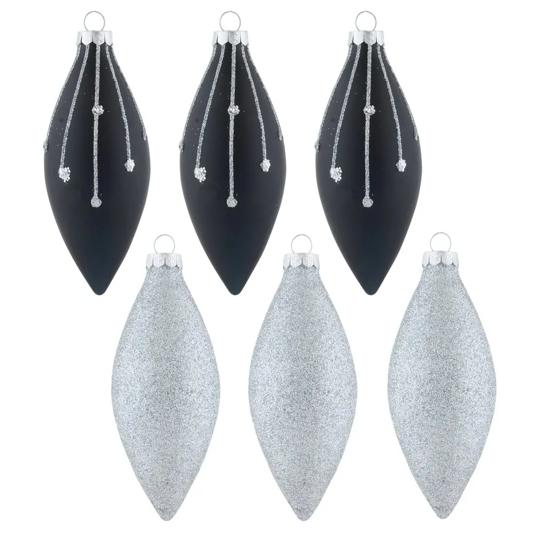6Pk Glass Drop Christmas Tree Baubles With Glitter 1