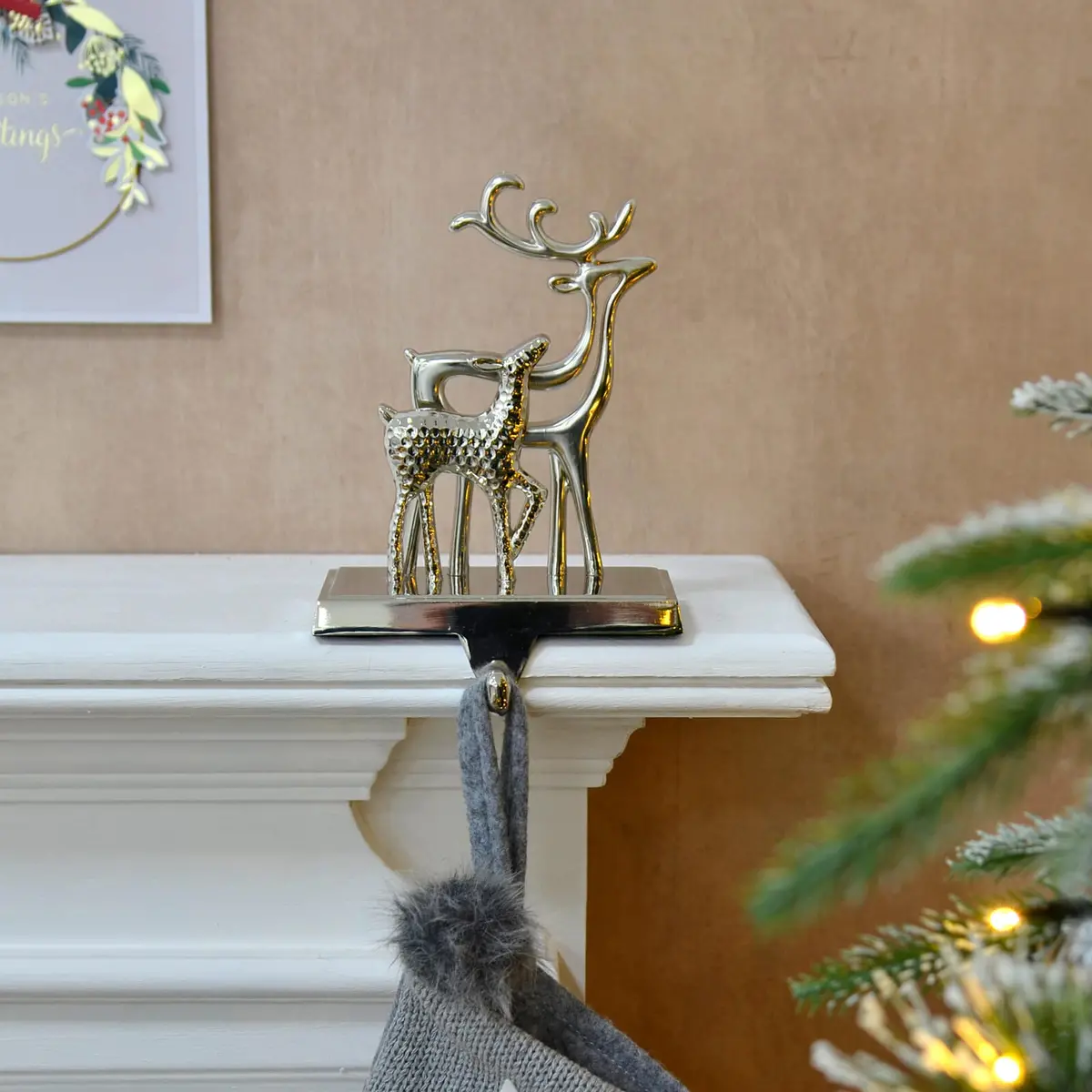 Silver Christmas Stocking Hanger Mantel Shelf Decoration 1