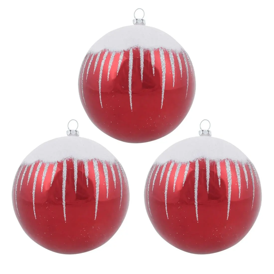 3Pk Shiny Christmas Tree Baubles With Glitter Snowscape 2