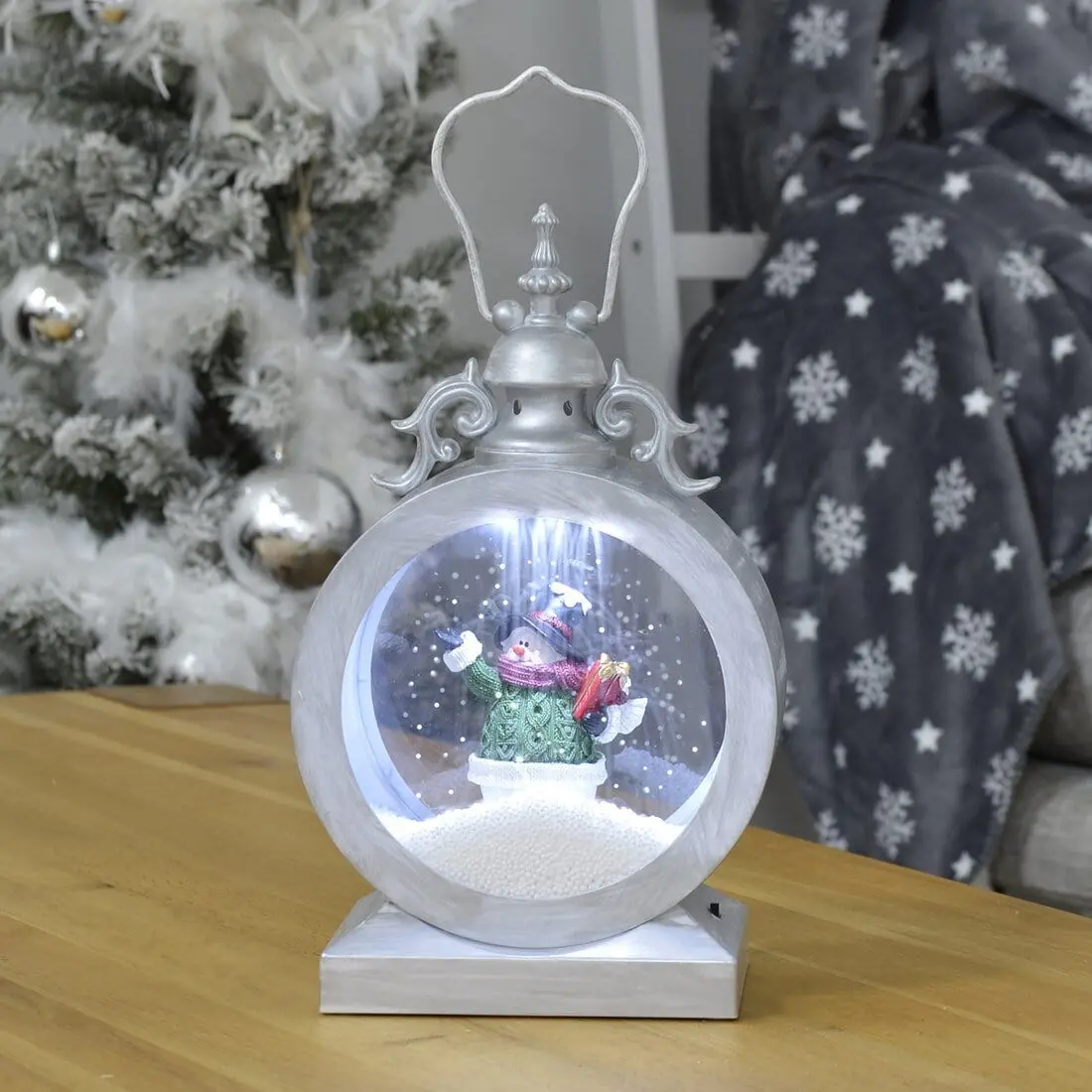 Classic Snowing Christmas Lantern Decoration With Lights 1