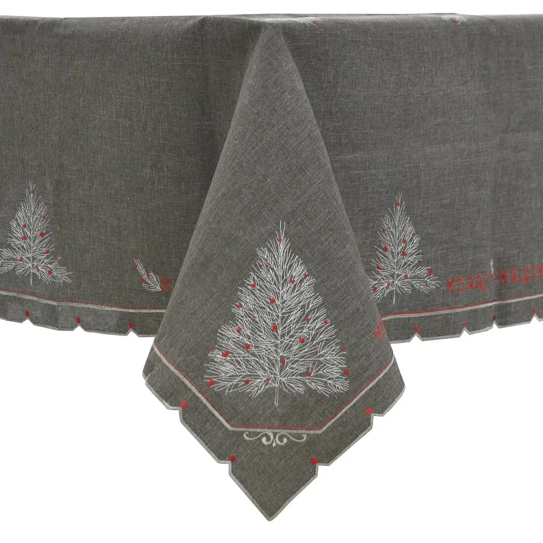 Christmas Tree Embroidered Tablecloths Napkins Fabric Dark Grey 1