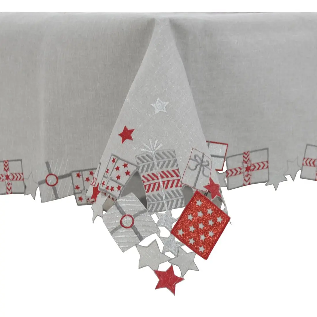 Christmas Presents Tablecloths Napkins Grey Fabric Embroidery 1