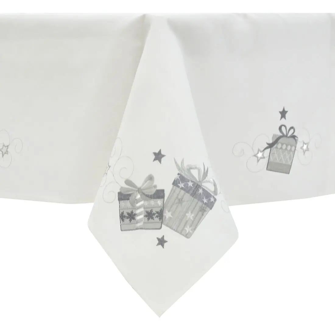 Christmas Presents Tablecloths Napkins White Fabric Embroidery 1