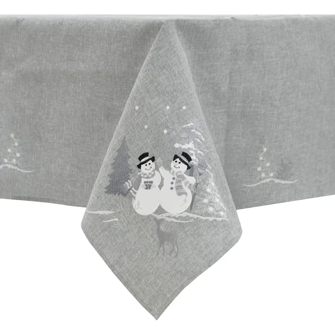 Christmas Snowman Tablecloths Napkins Grey Fabric Embroidery 1