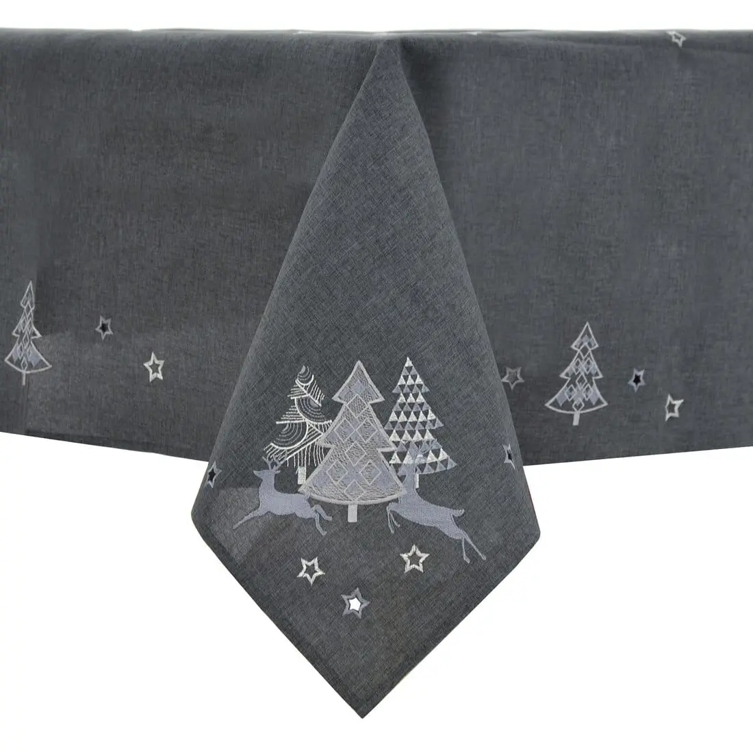 Christmas Tree Tablecloths Napkins Grey Fabric Embroidered 1