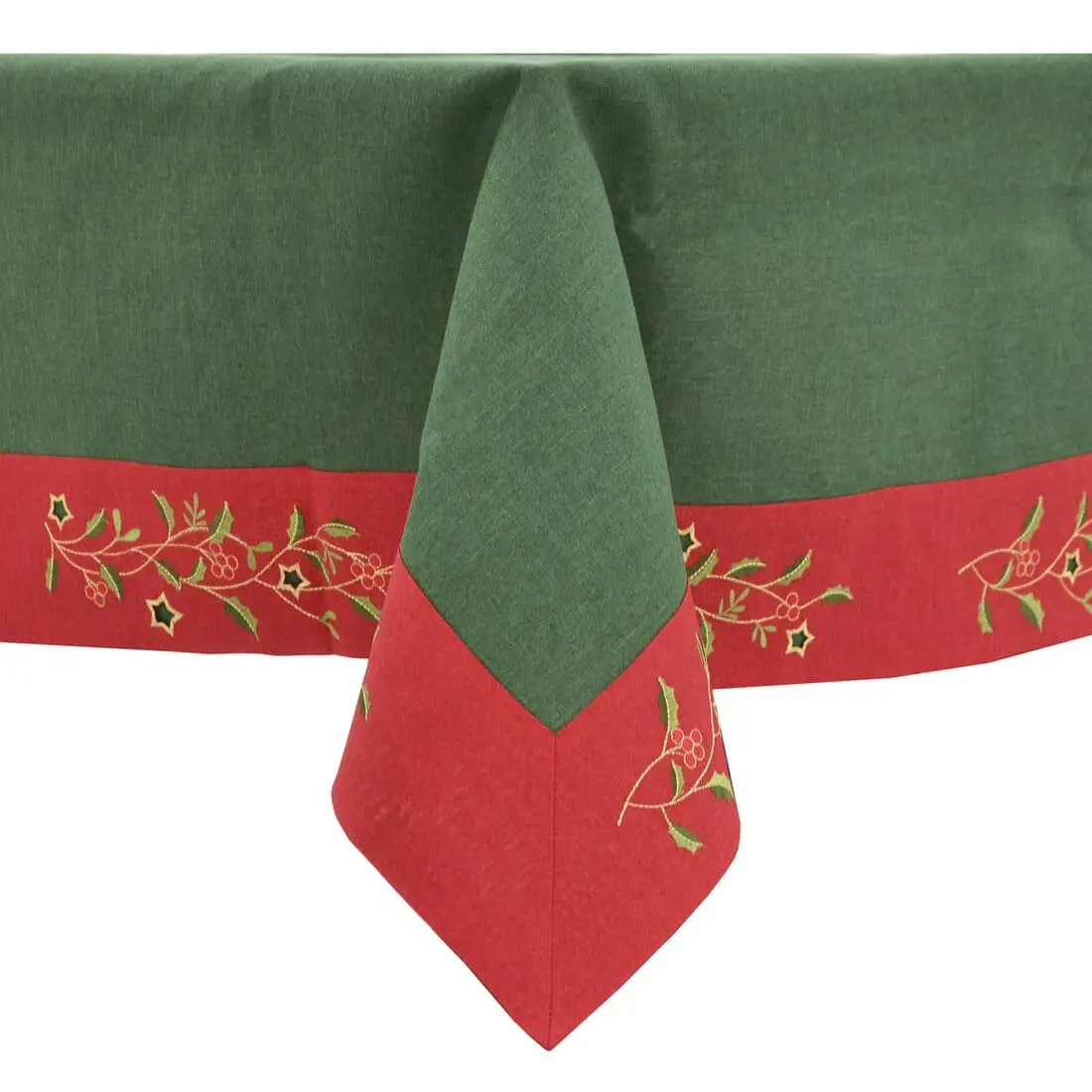Christmas Holly Tablecloths Napkins Green Red Fabric Cover 1