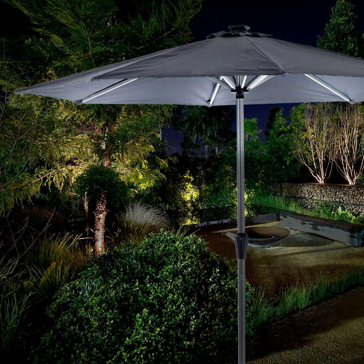 Garden Parasol Led Lights Grey Canopy Patio Umbrella 3M 1
