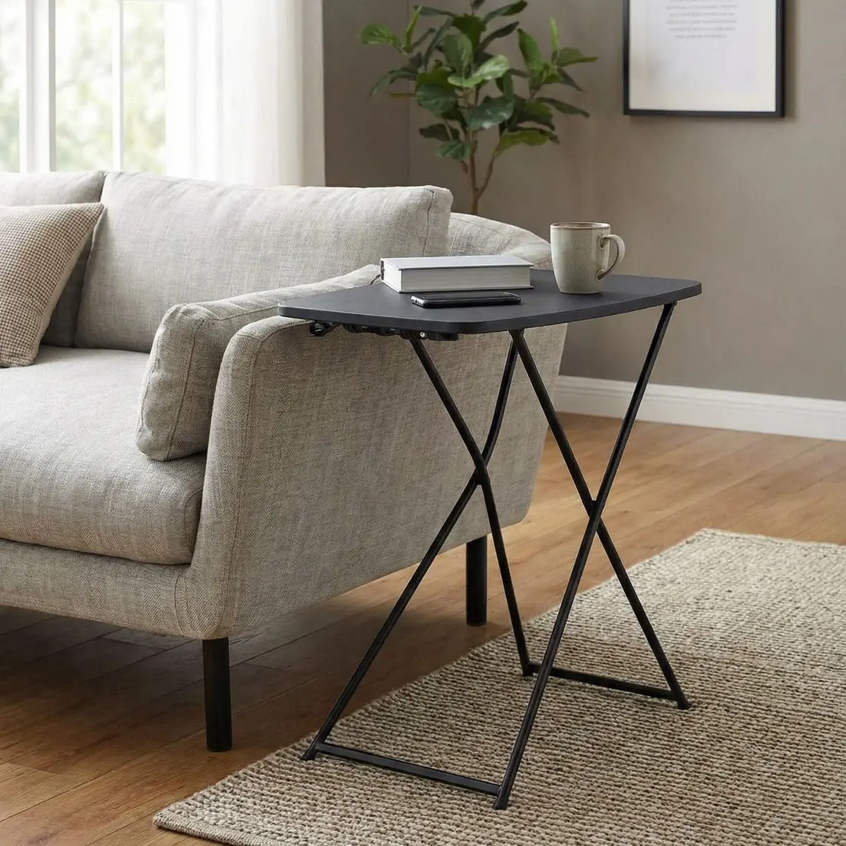 Folding Side Table Black Adustable Picnic Camping Caravan 1