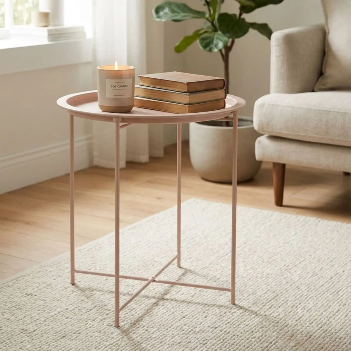 Hodge And Hodge Round Side Table Folding Metal Tray Top 1