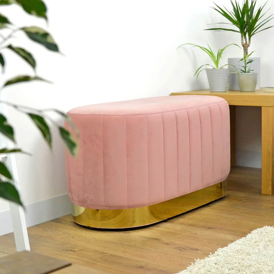 Hodge And Hodge Aurora Velvet Oval Ottoman Seat Gold Base 1
