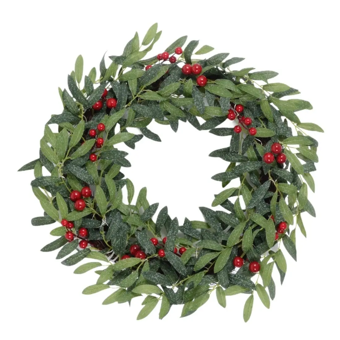 24" Pre Lit Christmas Wreath Fabric Leaves Berries Battery Op 1
