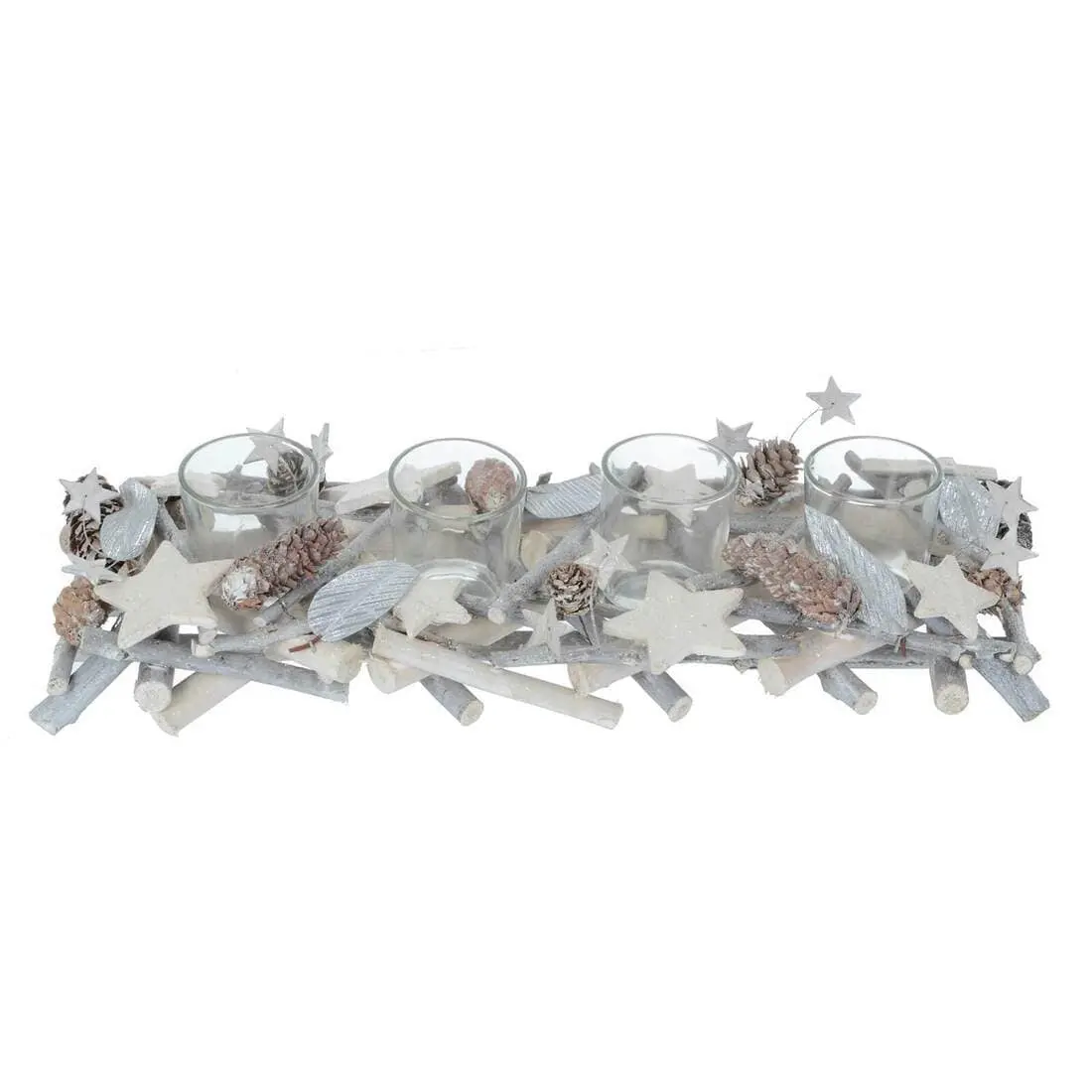 Wooden Candle Holder Christmas Decoration Silver Twigs 40Cm 1