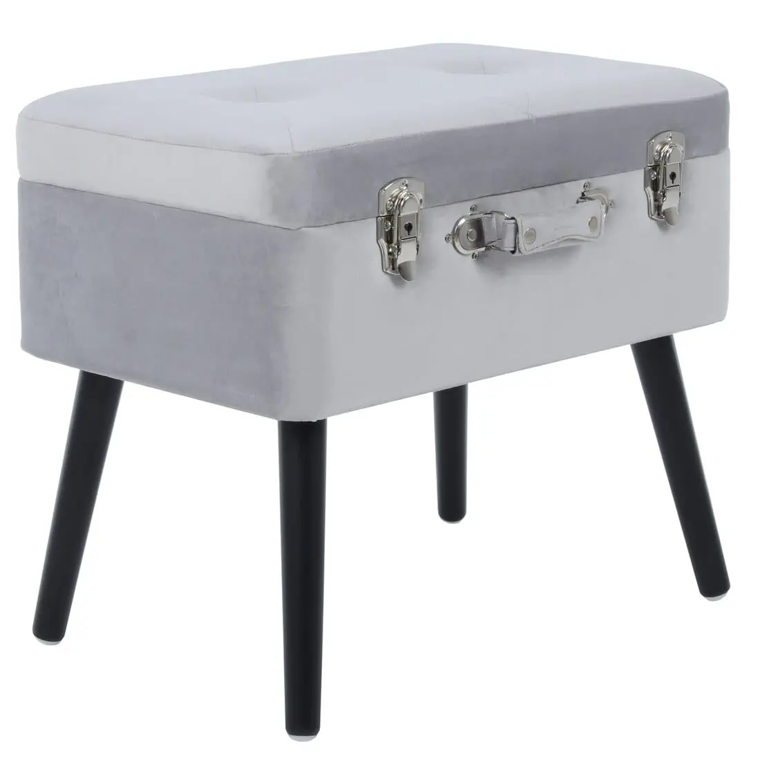 Suitcase Storage Stool Velvet Seat Black Legs Silver Clasps 2