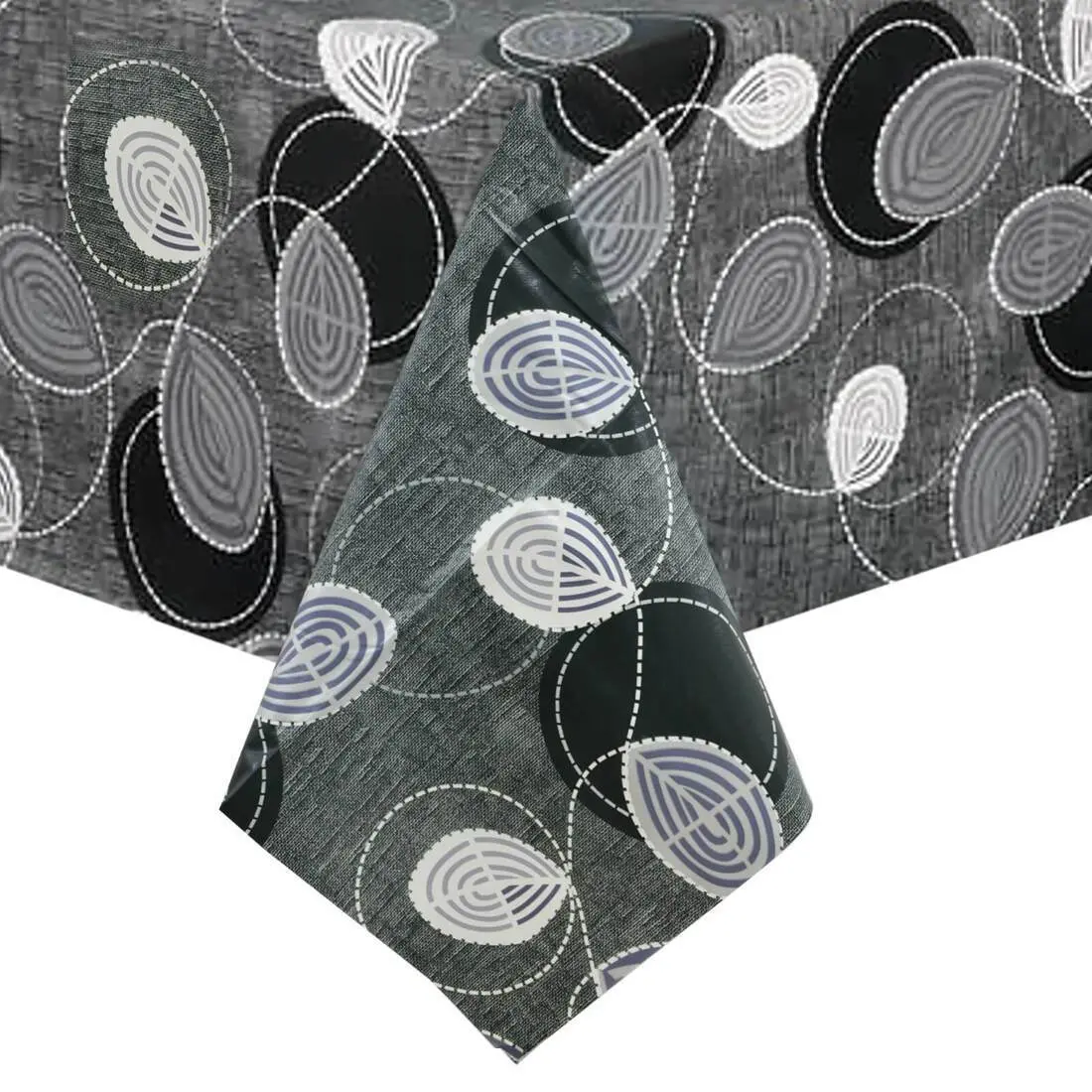 Monochrome Swirl Large Tablecloth Wipe Clean Pvc Table Cover 1