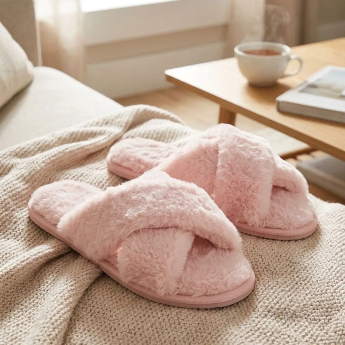 Womens Trixie Mule Slippers Crossover Sliders Soft Faux Fur 1