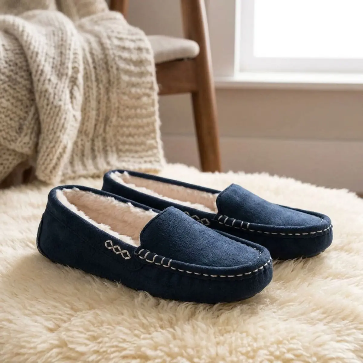 Womens Moccasin Slippers Luxury Microsuede Faux Fur Lining 1