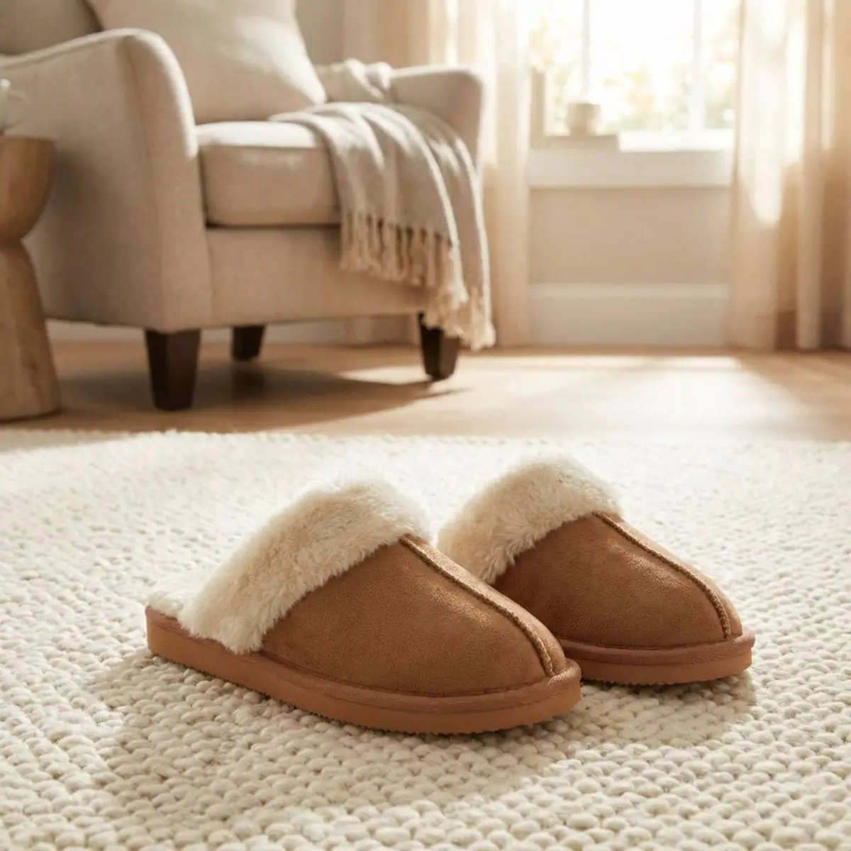 Womens Mule Slippers Luxury Microsuede Faux Fur Non-Slip 1