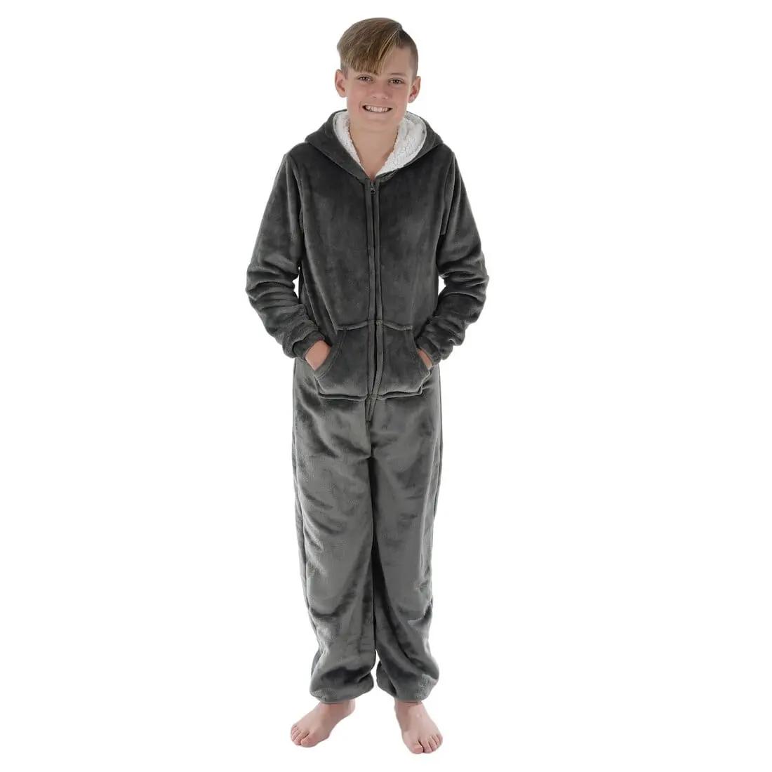 Kids All In One Pyjamas Fleece Hooded Sleep Suit Nightwear 6