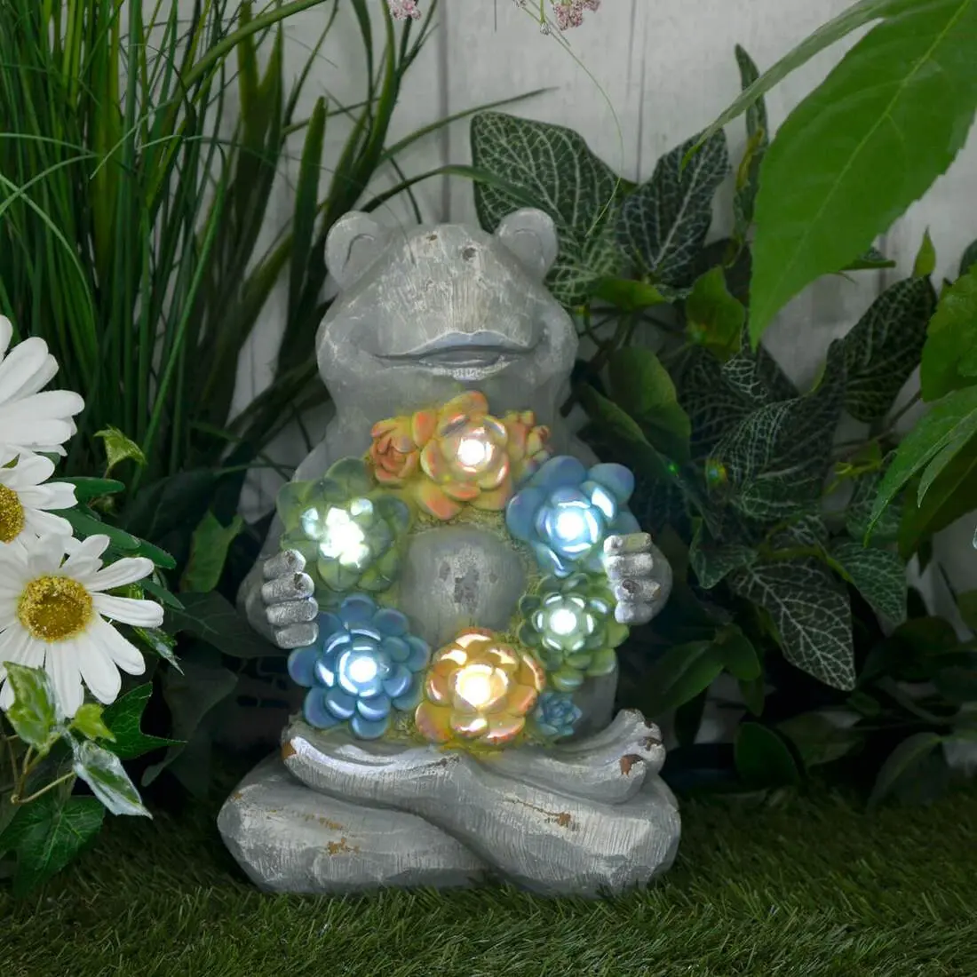 Solar Garden Ornament With Flower Garland 6 White Led Lights 1