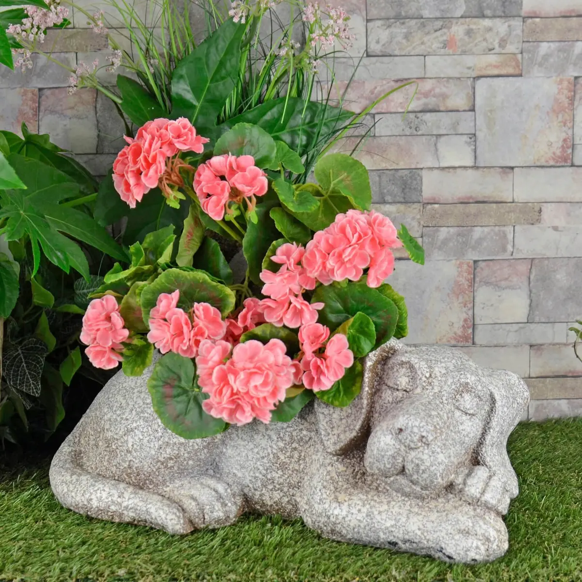 Sleeping Dog Garden Planter Puppy Grey Outdoor Container 43Cm 1