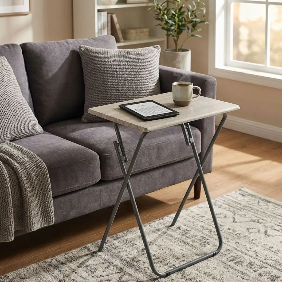 Folding Side Table Tv Dinner Portable Bedside Coffee Grey Black 1