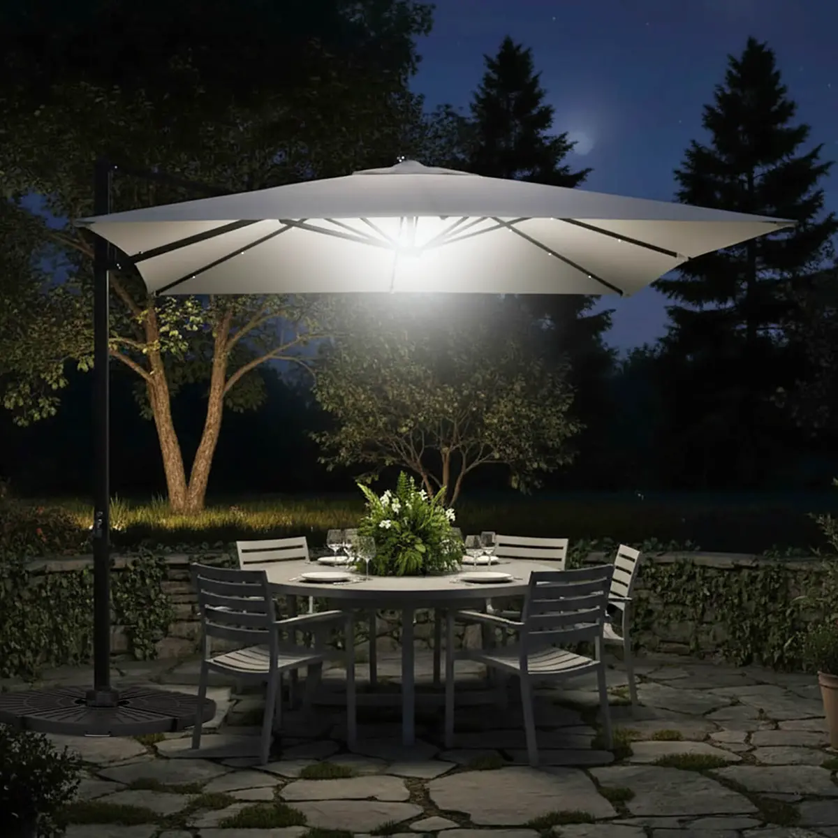 Azuma 3M Square Parasol Solar Led Lights Offset Garden Canopy 1