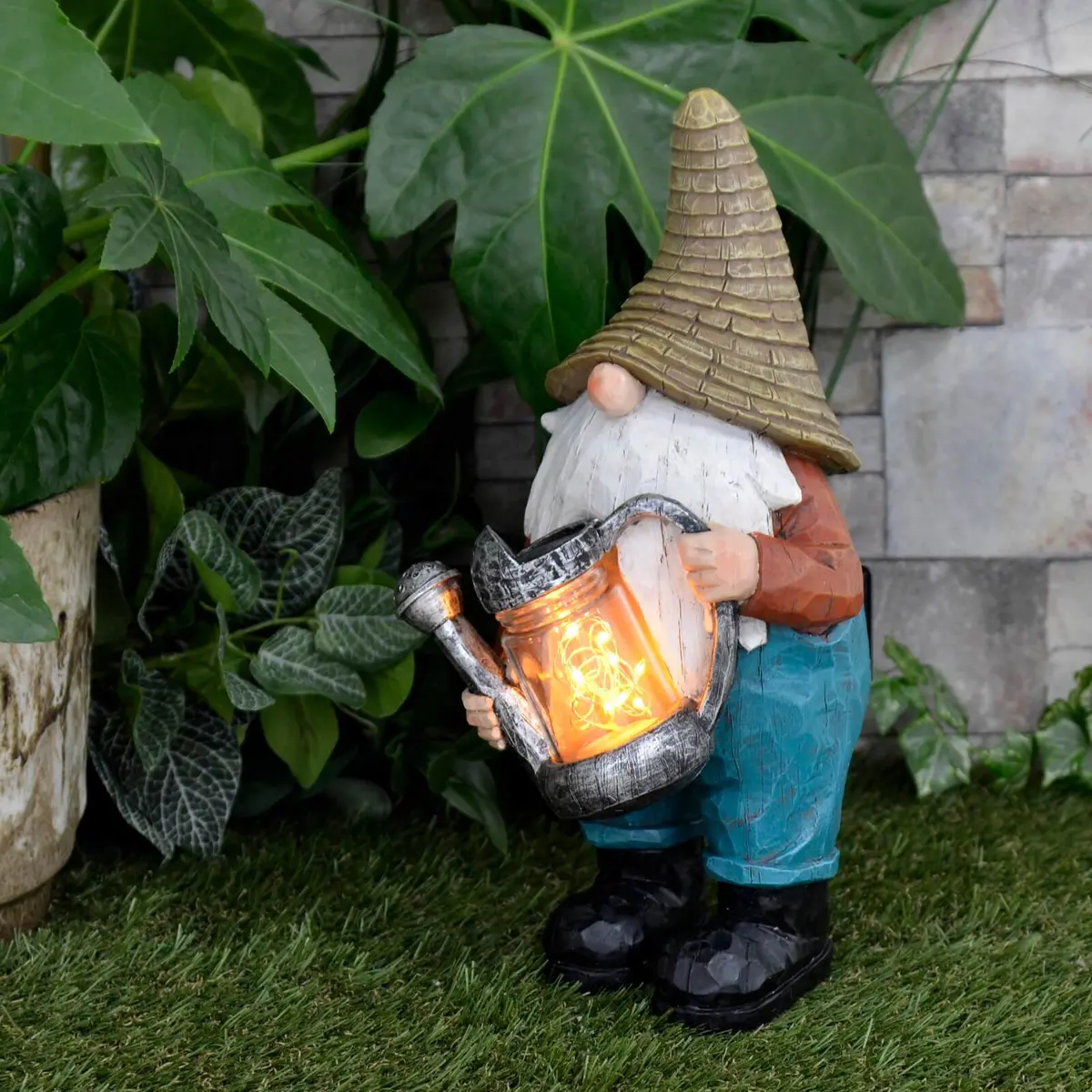Garden Gnome Solar Decoration Outdoor 8 Yellow Led Lights 30Cm 1