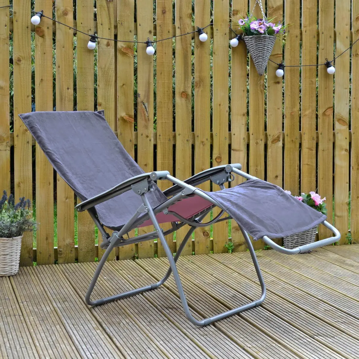 Garden Recliner Chair Towel Grey Cover Beach Relaxer 100% Cotton 1