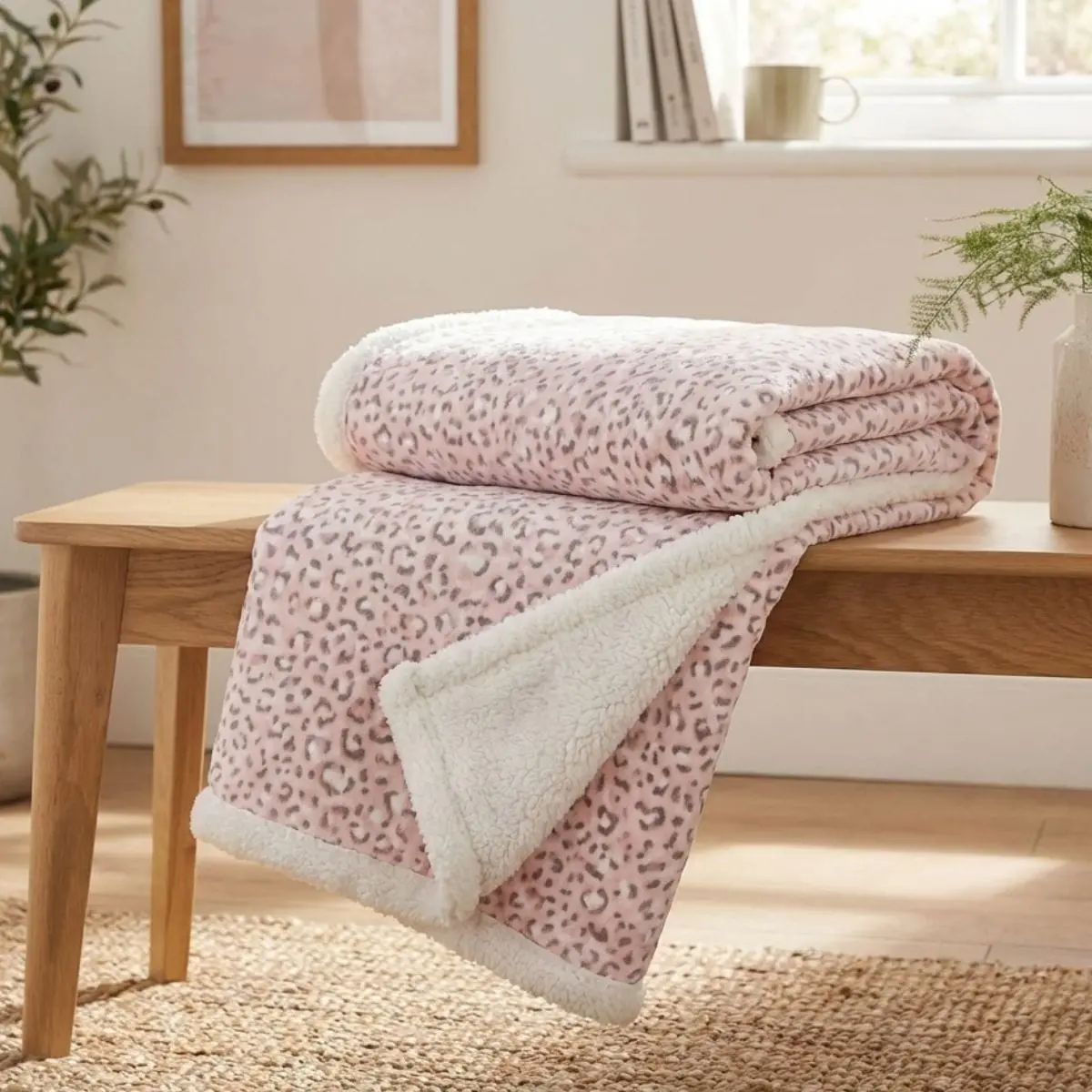 Hodge & Hodge Pink Leopard Print Blanket Throw Sherpa Fleece 1