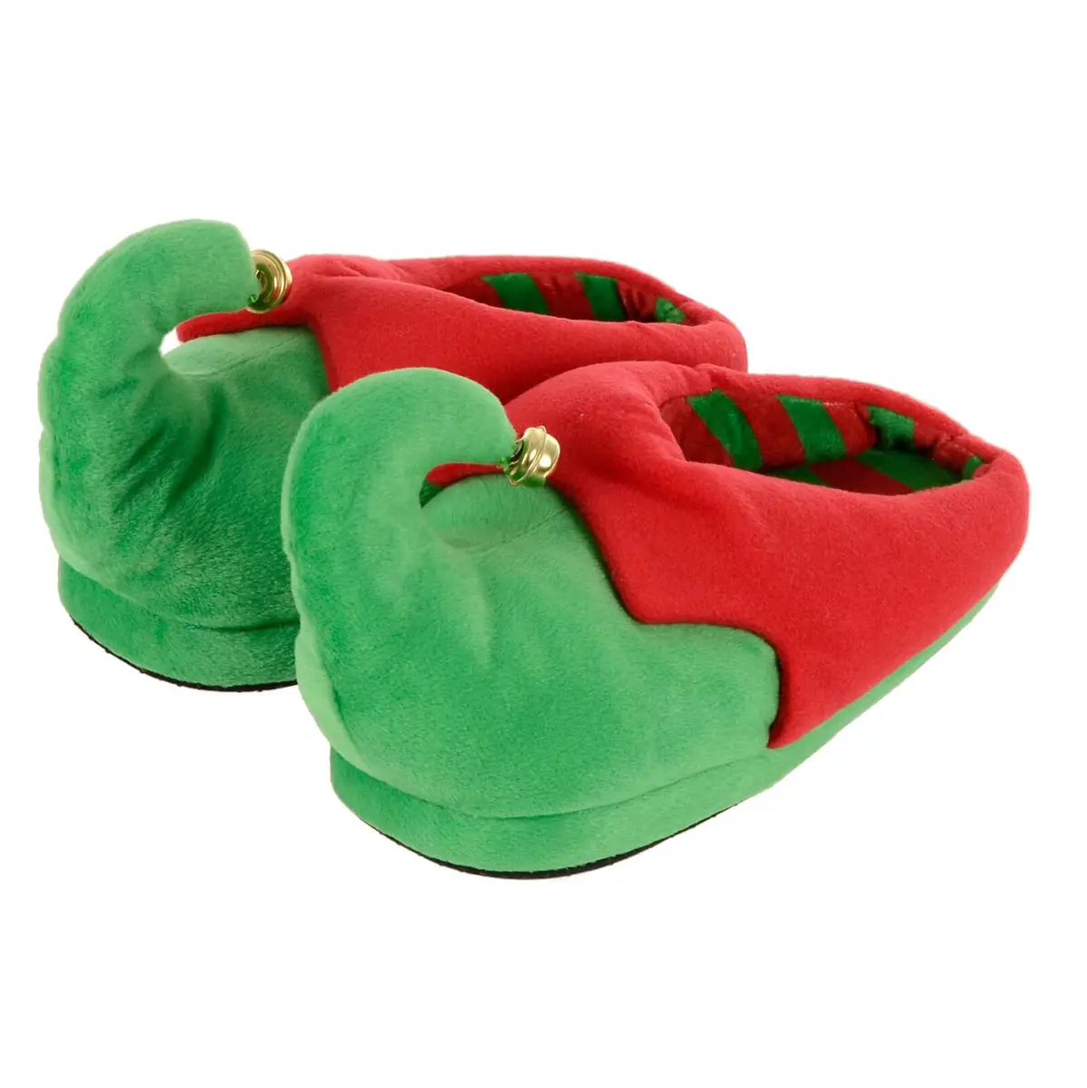 Womens Christmas Elf Slippers Jingle Bells Green Red 1