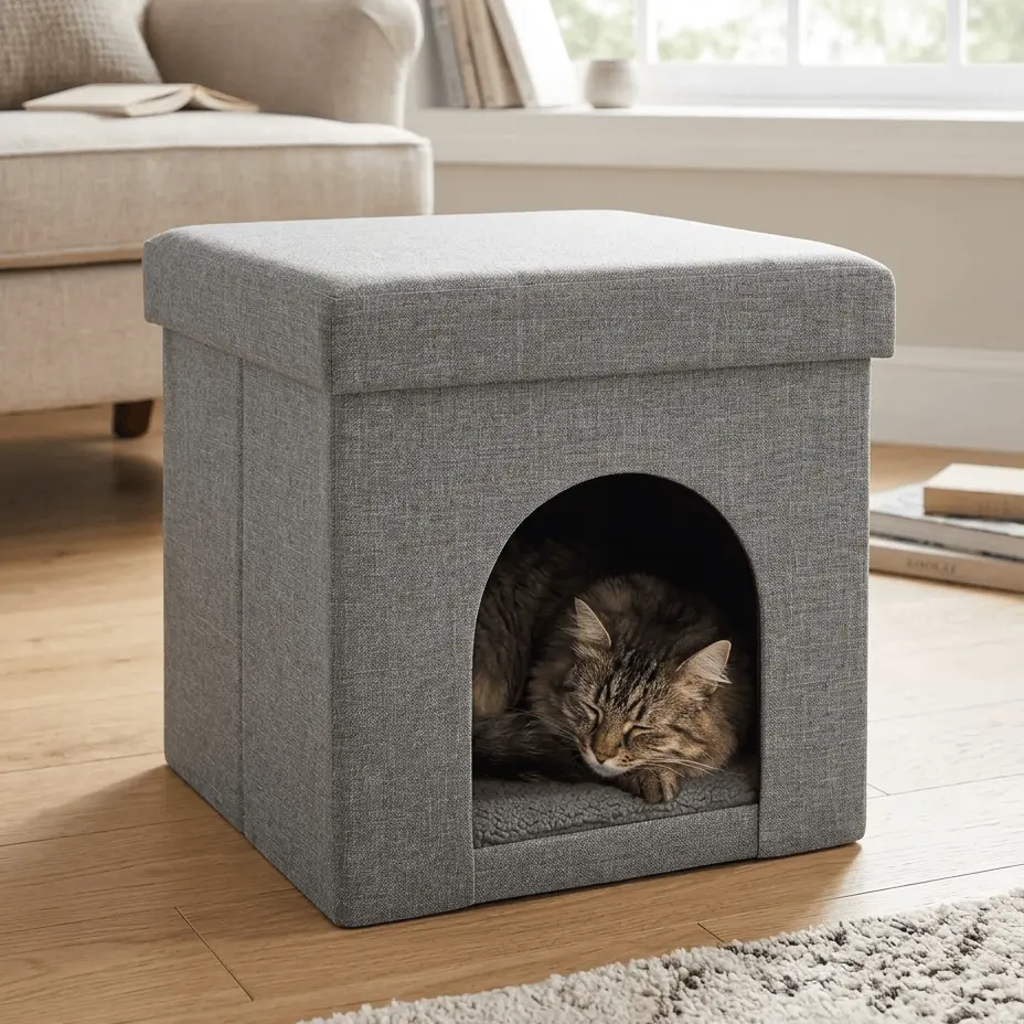 Grey Foldable Pet House Ottoman Seat Cat Dog Kennel Bed 38Cm 1